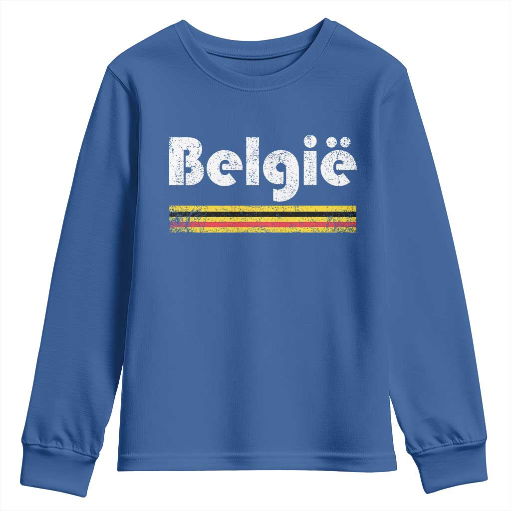 Retro Belgie Belgium Flag Distressed Graphic in Dutch Youth Sweatshirt Proud Belgian Heritage and Country Roots Pride Gift TS02 Royal Blue Print Your Wear