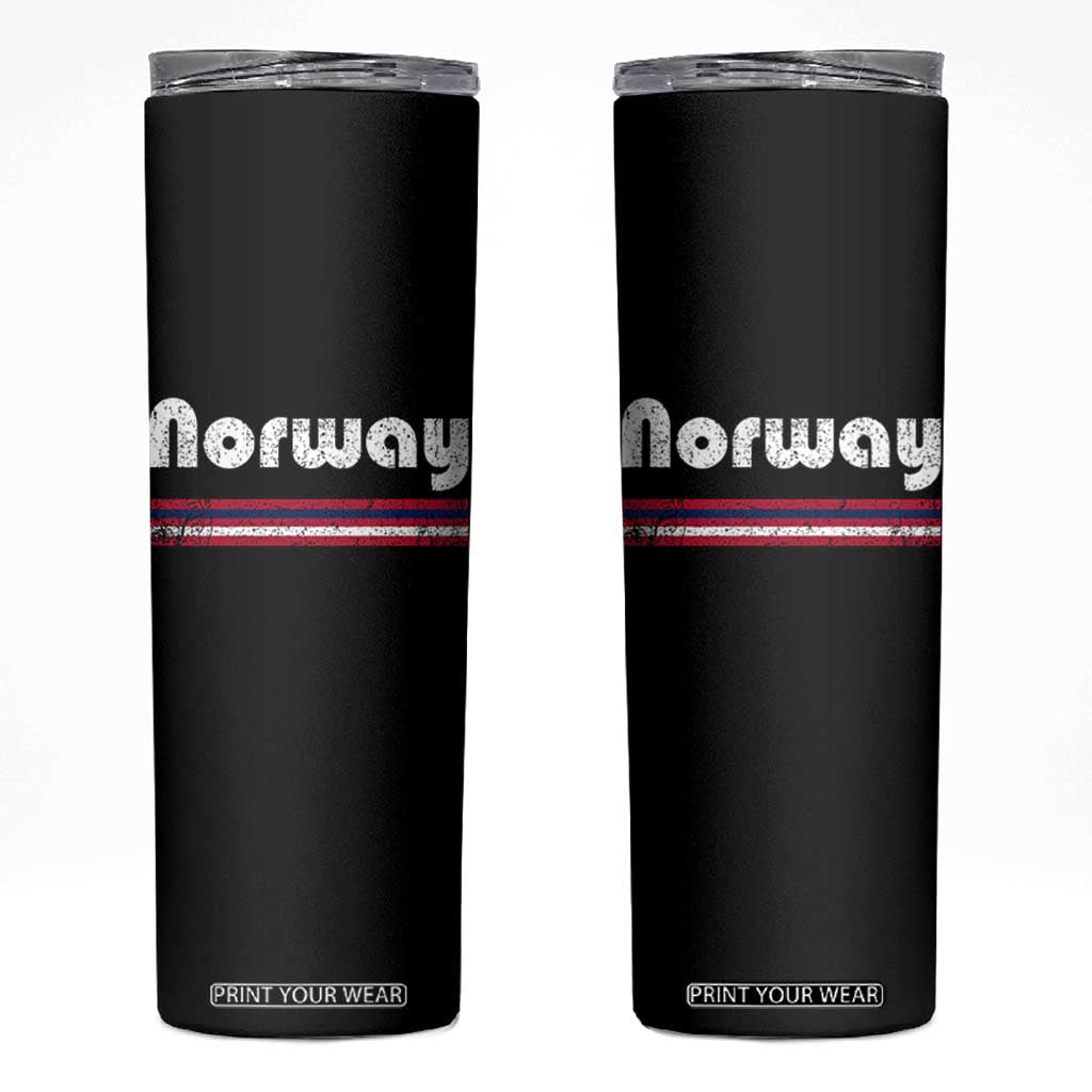 Vintage Norway Pride Distressed Norwegian Flag Typography Graphic Skinny Tumbler TS02 Black Print Your Wear