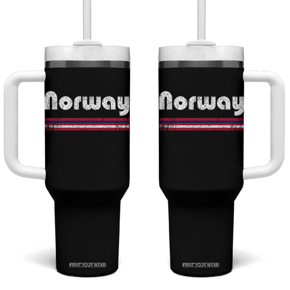Vintage Norway Pride Distressed Norwegian Flag Typography Graphic Tumbler With Handle TS02 One Size: 40 oz Black Print Your Wear