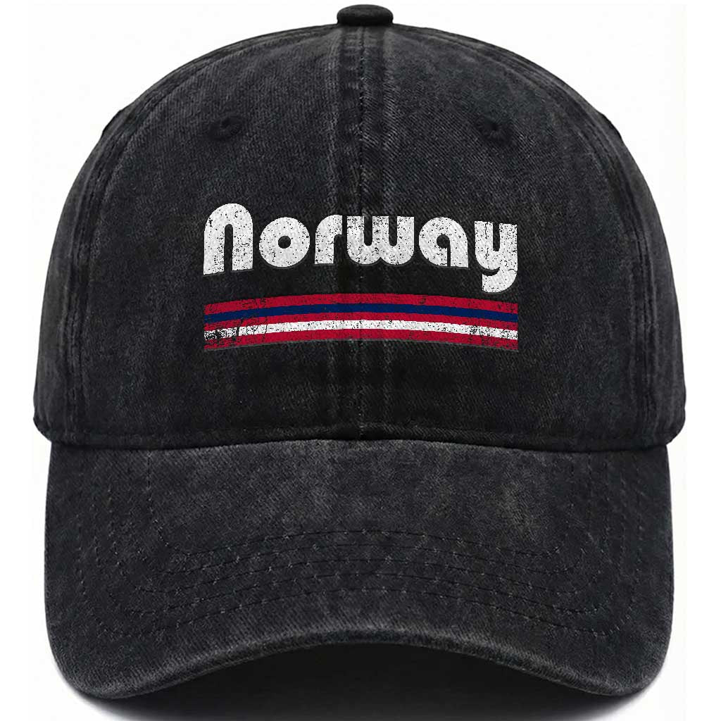 Vintage Norway Pride Distressed Norwegian Flag Typography Graphic Washed Cotton Baseball Cap TS02 Print Your Wear
