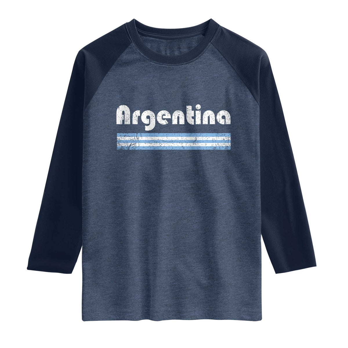 Vintage Argentina Retro Distressed Graphic Raglan Shirt Patriotic Argentine Heritage Pride Souvenir TS02 Heather Denim Navy Print Your Wear