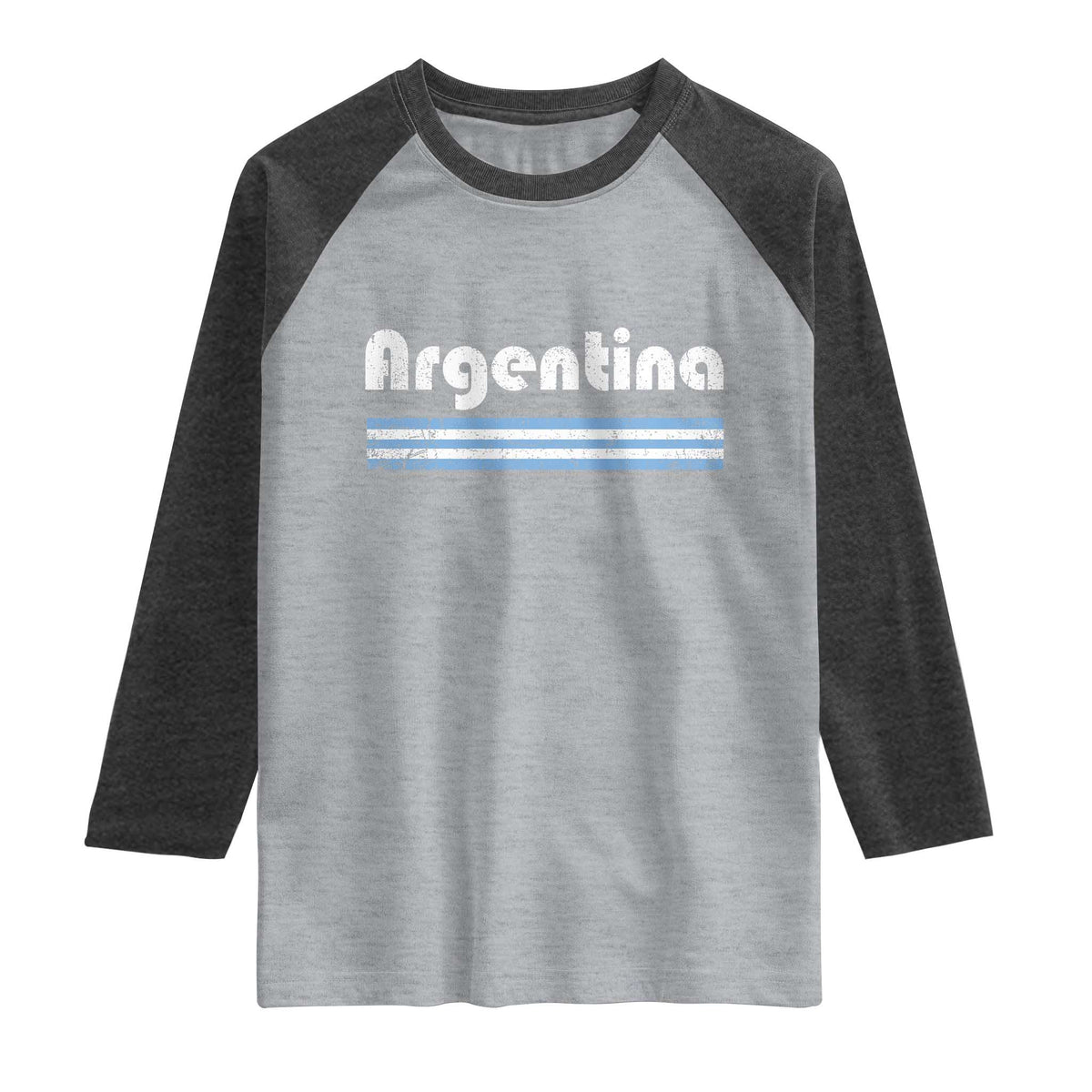 Vintage Argentina Retro Distressed Graphic Raglan Shirt Patriotic Argentine Heritage Pride Souvenir TS02 Heather Gray Heather Charcoal Print Your Wear