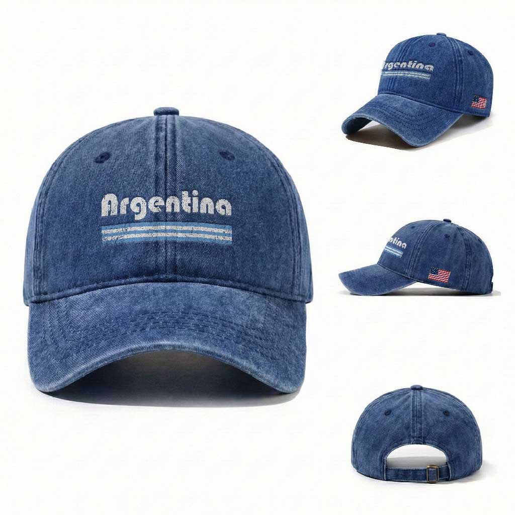 Vintage Argentina Retro Distressed Graphic Washed Cotton Baseball Cap Patriotic Argentine Heritage Pride Souvenir TS02 Washed Cap Universal Fit Royal Blue Print Your Wear