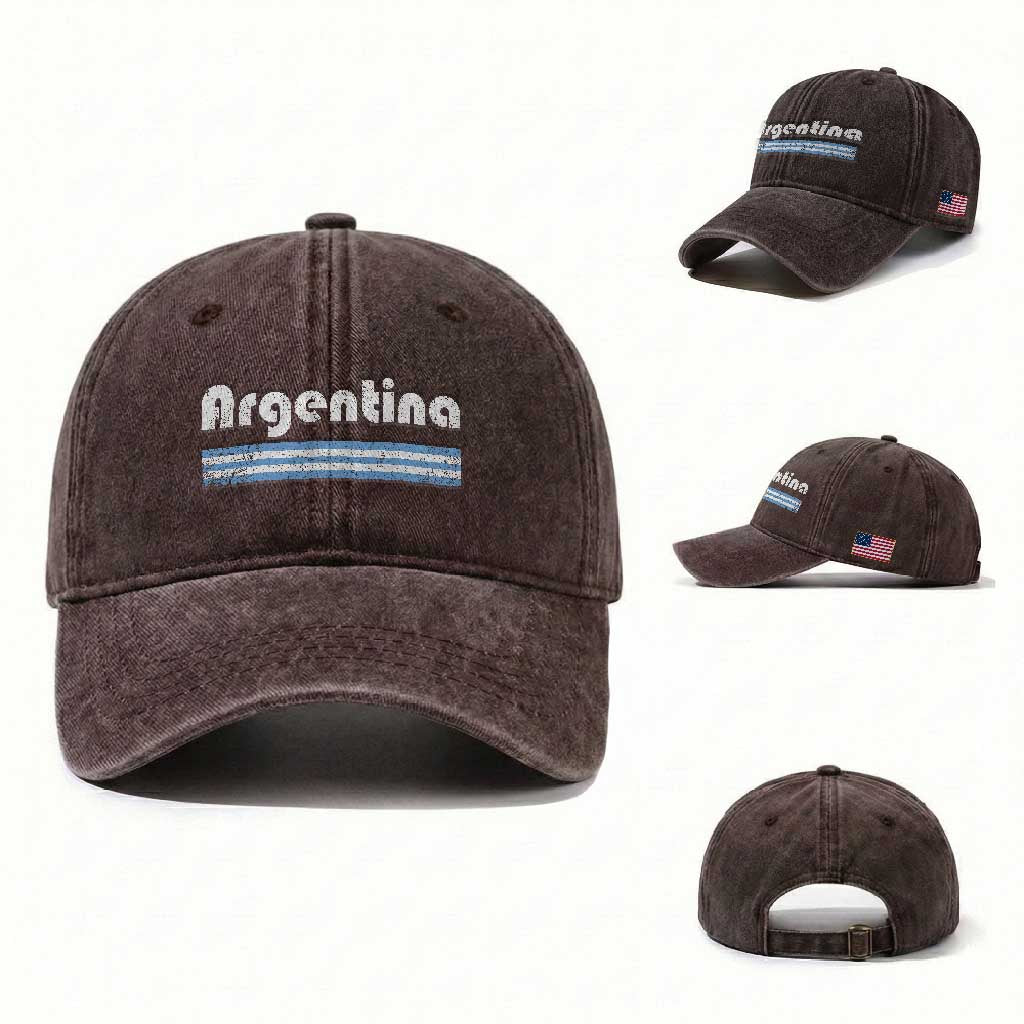 Vintage Argentina Retro Distressed Graphic Washed Cotton Baseball Cap Patriotic Argentine Heritage Pride Souvenir TS02 Washed Cap Universal Fit Dark Brown Print Your Wear