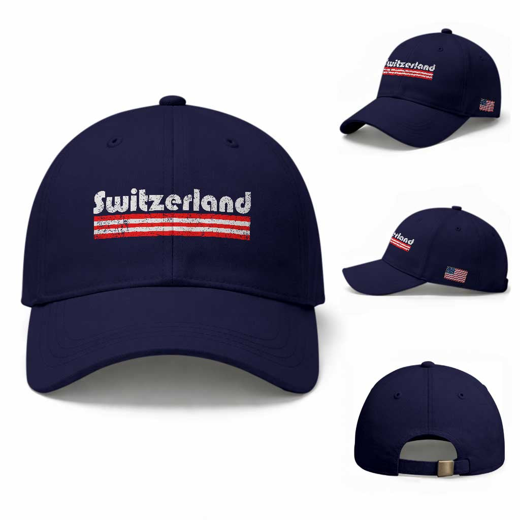 Vintage Switzerland Retro Distressed Graphic Baseball Cap Patriotic Swiss Heritage Pride Souvenir TS02 Baseball Cap Universal Fit Dark Blue Print Your Wear