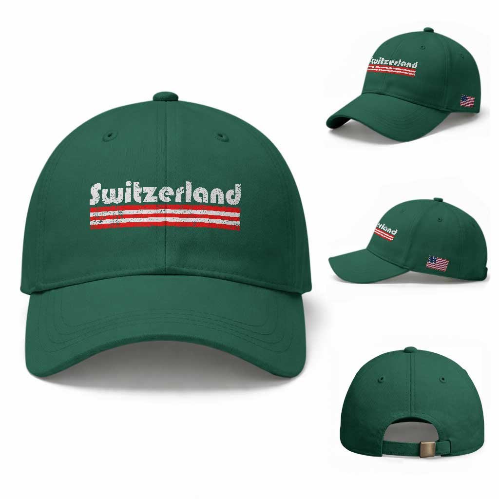 Vintage Switzerland Retro Distressed Graphic Baseball Cap Patriotic Swiss Heritage Pride Souvenir TS02 Baseball Cap Universal Fit Irish Green Print Your Wear