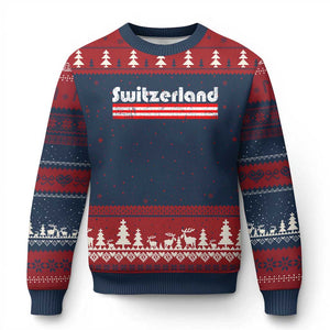 Vintage Switzerland Retro Distressed Graphic Ugly Christmas Sweater Patriotic Swiss Heritage Pride Souvenir TS02 Navy Red Print Your Wear
