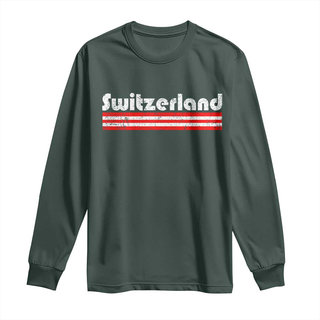 Vintage Switzerland Retro Distressed Graphic Long Sleeve Shirt Patriotic Swiss Heritage Pride Souvenir TS02 Dark Forest Green Print Your Wear