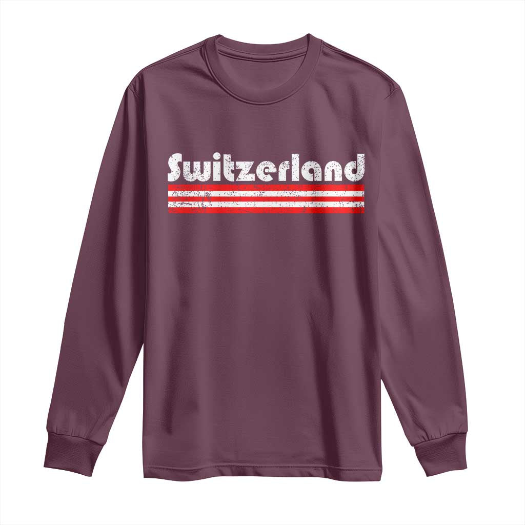 Vintage Switzerland Retro Distressed Graphic Long Sleeve Shirt Patriotic Swiss Heritage Pride Souvenir TS02 Maroon Print Your Wear