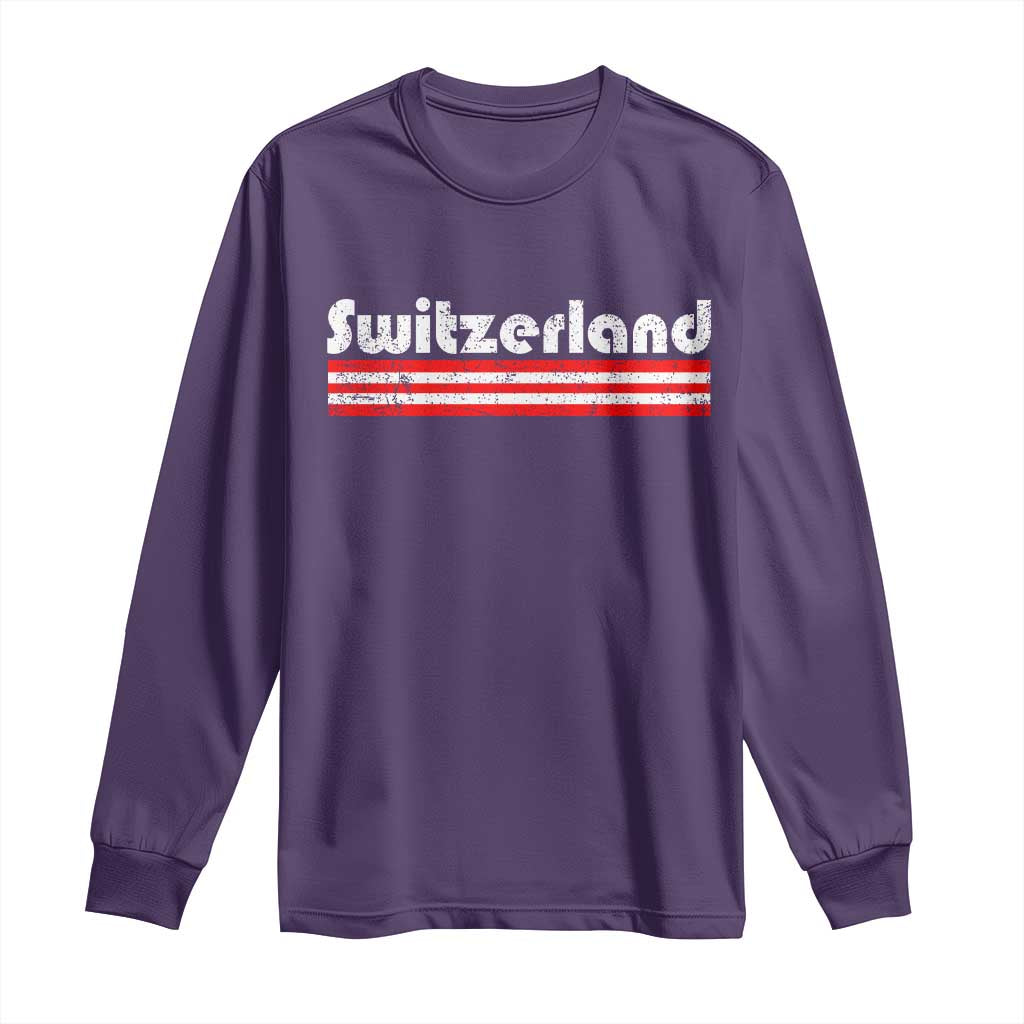 Vintage Switzerland Retro Distressed Graphic Long Sleeve Shirt Patriotic Swiss Heritage Pride Souvenir TS02 Purple Print Your Wear
