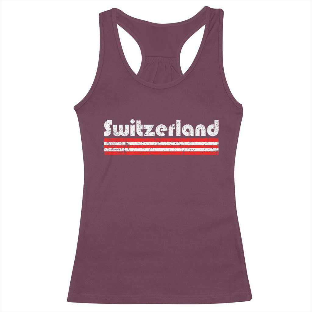 Vintage Switzerland Retro Distressed Graphic Racerback Tank Top Patriotic Swiss Heritage Pride Souvenir TS02 Maroon Print Your Wear