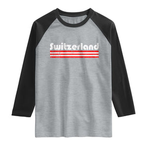 Vintage Switzerland Retro Distressed Graphic Raglan Shirt Patriotic Swiss Heritage Pride Souvenir TS02 Heather Gray Black Print Your Wear