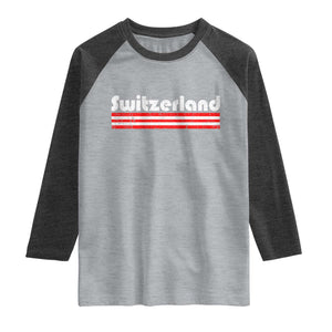 Vintage Switzerland Retro Distressed Graphic Raglan Shirt Patriotic Swiss Heritage Pride Souvenir TS02 Heather Gray Heather Charcoal Print Your Wear