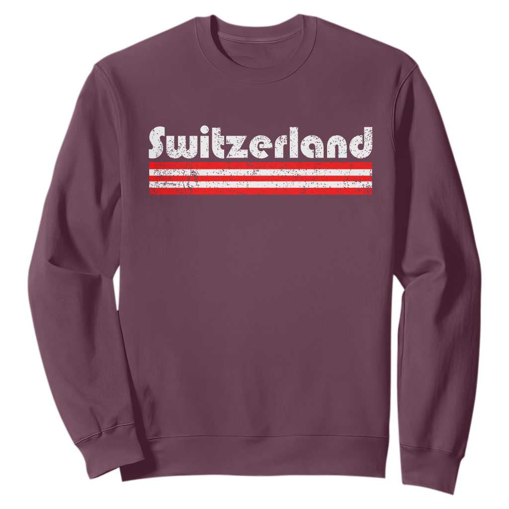 Vintage Switzerland Retro Distressed Graphic Sweatshirt Patriotic Swiss Heritage Pride Souvenir TS02 Maroon Print Your Wear