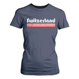 Vintage Switzerland Retro Distressed Graphic T Shirt For Women Patriotic Swiss Heritage Pride Souvenir TS02 Navy Print Your Wear