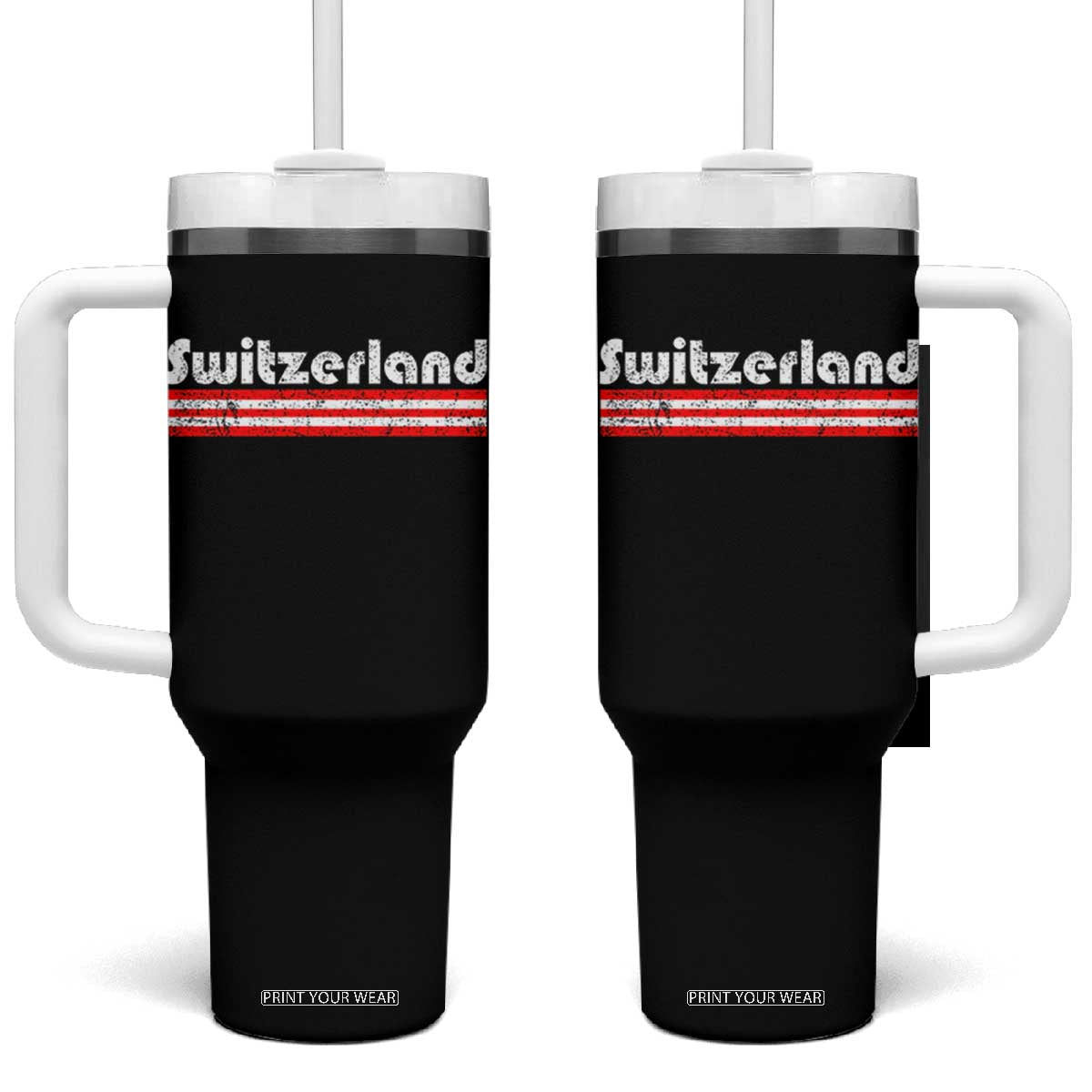 Vintage Switzerland Retro Distressed Graphic Tumbler With Handle Patriotic Swiss Heritage Pride Souvenir TS02 One Size: 40 oz Black Print Your Wear