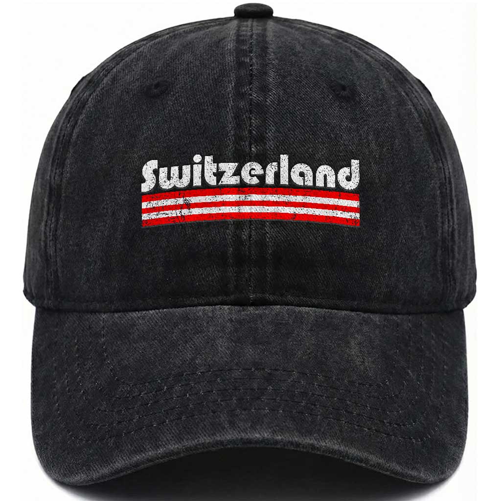 Vintage Switzerland Retro Distressed Graphic Washed Cotton Baseball Cap Patriotic Swiss Heritage Pride Souvenir TS02 Print Your Wear