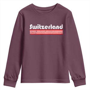 Vintage Switzerland Retro Distressed Graphic Youth Sweatshirt Patriotic Swiss Heritage Pride Souvenir TS02 Maroon Print Your Wear
