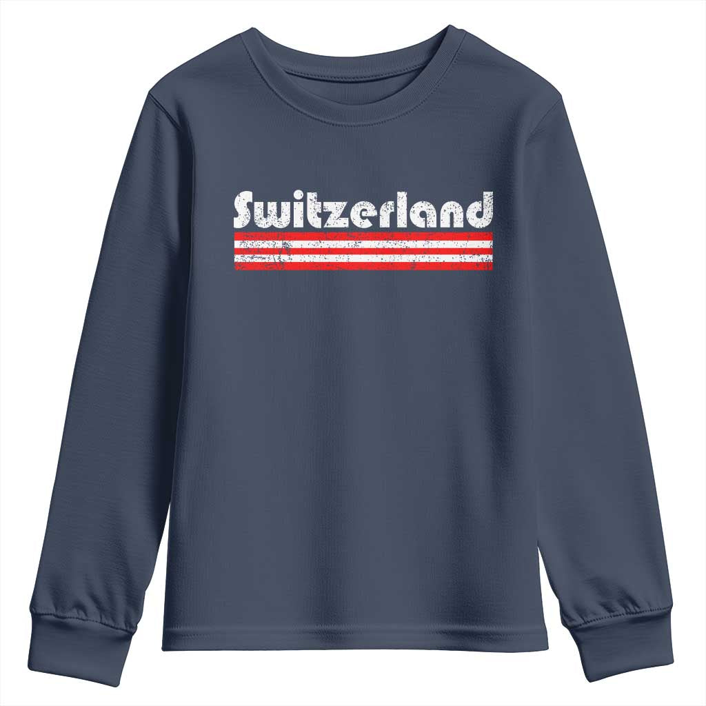 Vintage Switzerland Retro Distressed Graphic Youth Sweatshirt Patriotic Swiss Heritage Pride Souvenir TS02 Navy Print Your Wear