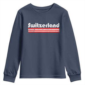 Vintage Switzerland Retro Distressed Graphic Youth Sweatshirt Patriotic Swiss Heritage Pride Souvenir TS02 Navy Print Your Wear