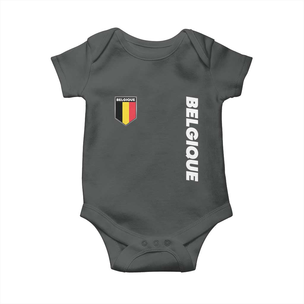 Belgique Belgium Flag Shield Minimalist Graphic Baby Onesie French Belgian Pride and European Heritage Souvenir TS02 Dark Heather Print Your Wear