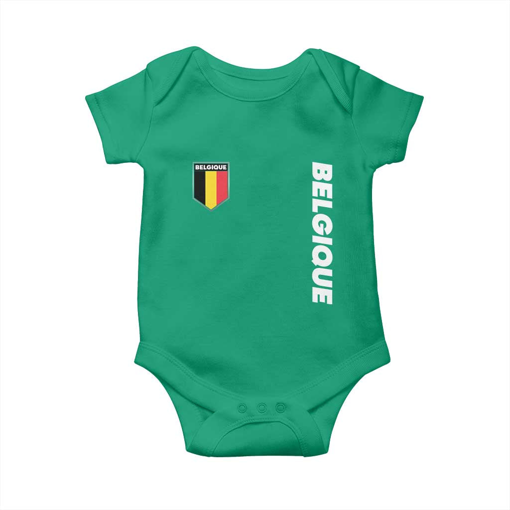 Belgique Belgium Flag Shield Minimalist Graphic Baby Onesie French Belgian Pride and European Heritage Souvenir TS02 Irish Green Print Your Wear