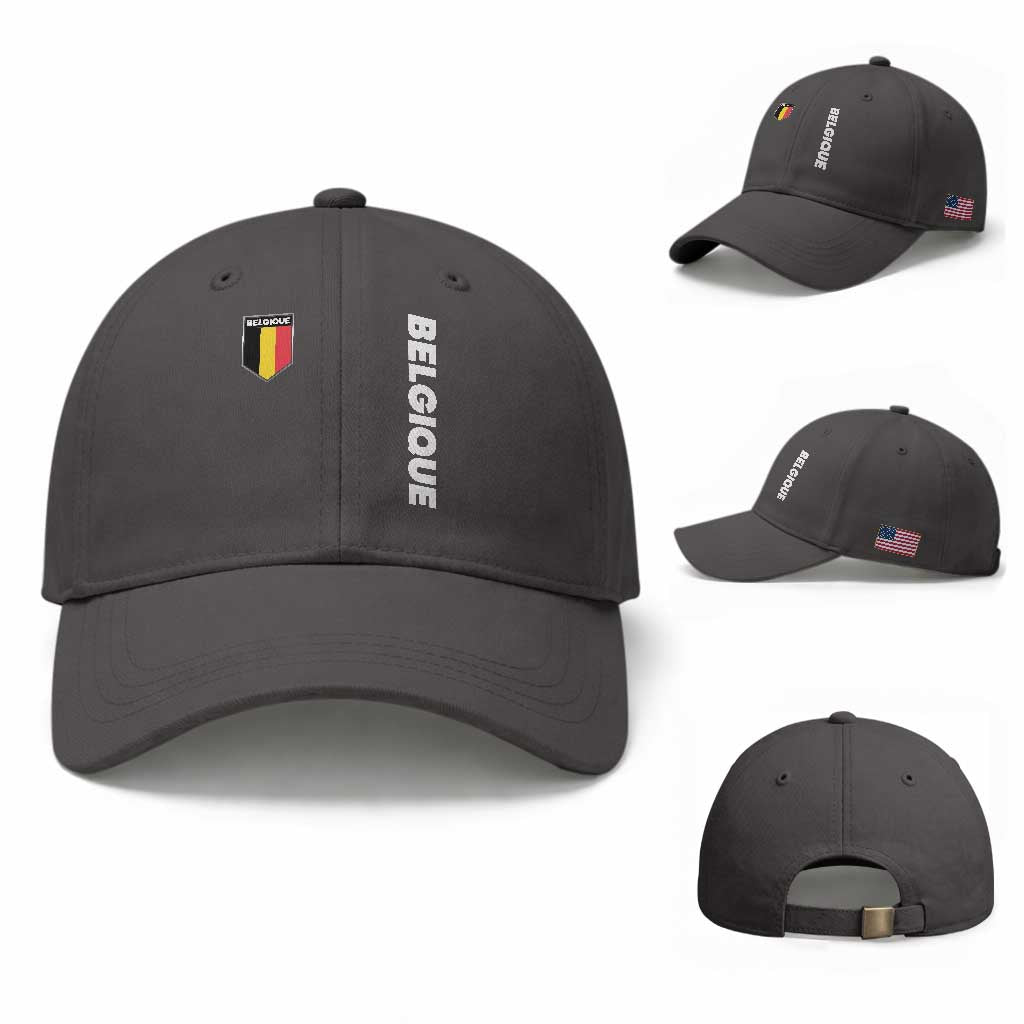 Belgique Belgium Flag Shield Minimalist Graphic Baseball Cap French Belgian Pride and European Heritage Souvenir TS02 Baseball Cap Universal Fit Dark Gray Print Your Wear