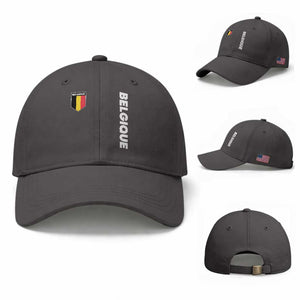 Belgique Belgium Flag Shield Minimalist Graphic Baseball Cap French Belgian Pride and European Heritage Souvenir TS02 Baseball Cap Universal Fit Dark Gray Print Your Wear