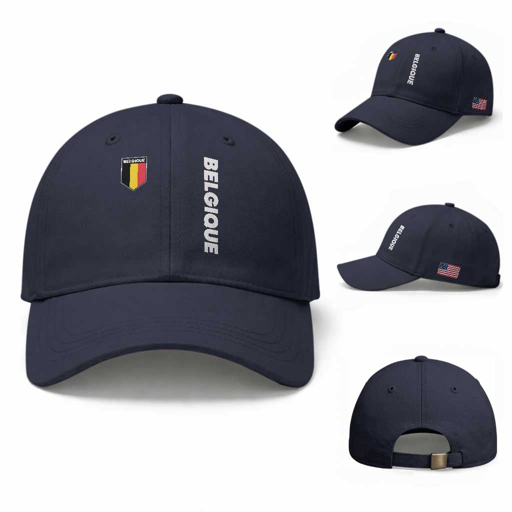 Belgique Belgium Flag Shield Minimalist Graphic Baseball Cap French Belgian Pride and European Heritage Souvenir TS02 Baseball Cap Universal Fit Navy Print Your Wear