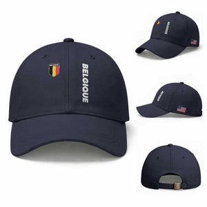 Belgique Belgium Flag Shield Minimalist Graphic Baseball Cap French Belgian Pride and European Heritage Souvenir TS02 Baseball Cap Universal Fit Navy Print Your Wear