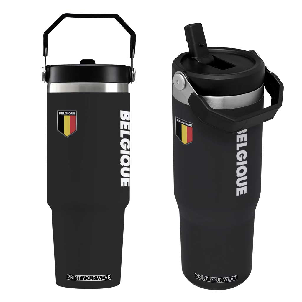 Belgique Belgium Flag Shield Minimalist Graphic Flip Straw Tumbler French Belgian Pride and European Heritage Souvenir TS02 One Size: 30 oz Black Print Your Wear