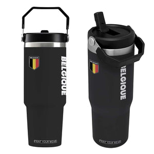 Belgique Belgium Flag Shield Minimalist Graphic Flip Straw Tumbler French Belgian Pride and European Heritage Souvenir TS02 One Size: 30 oz Black Print Your Wear