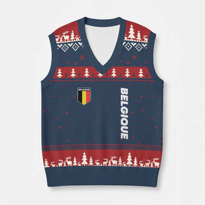 Belgique Belgium Flag Shield Minimalist Graphic V-Neck Knit Sweater Vest French Belgian Pride and European Heritage Souvenir TS02 Navy Red Print Your Wear