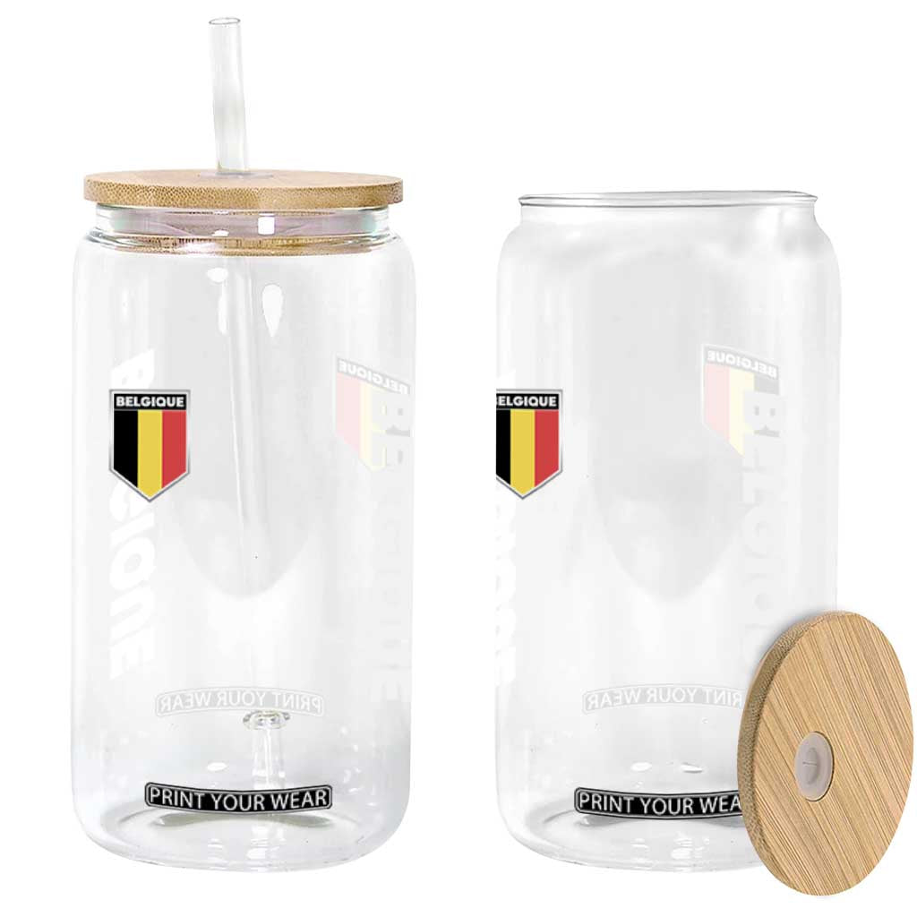 Belgique Belgium Flag Shield Minimalist Graphic Glass Can French Belgian Pride and European Heritage Souvenir TS02 Print Your Wear