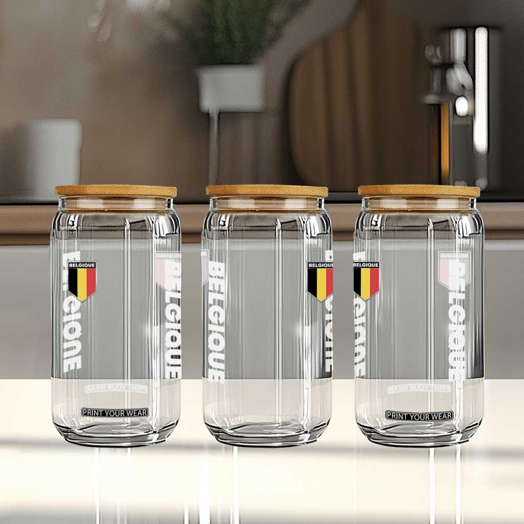 Belgique Belgium Flag Shield Minimalist Graphic Glass Can French Belgian Pride and European Heritage Souvenir TS02 Print Your Wear