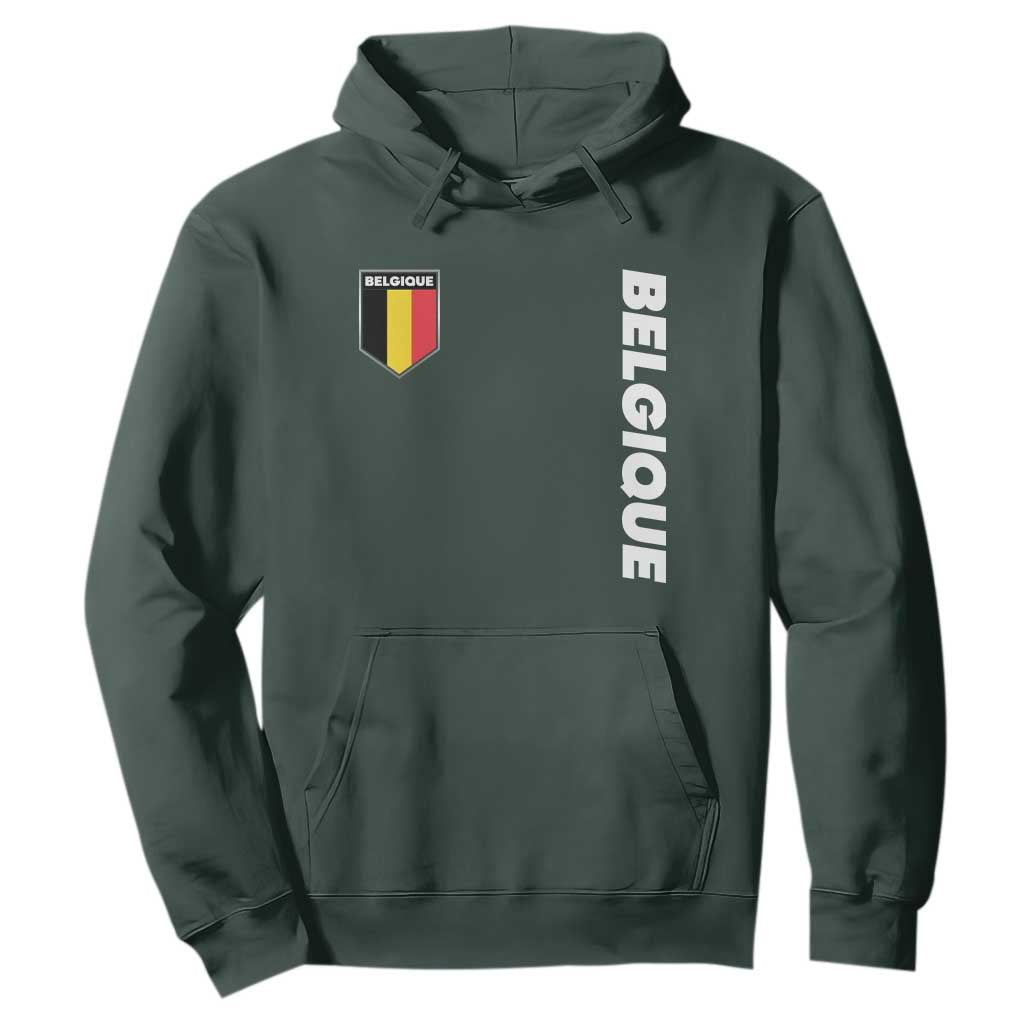 Belgique Belgium Flag Shield Minimalist Graphic Hoodie French Belgian Pride and European Heritage Souvenir TS02 Dark Forest Green Print Your Wear