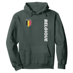 Belgique Belgium Flag Shield Minimalist Graphic Hoodie French Belgian Pride and European Heritage Souvenir TS02 Dark Forest Green Print Your Wear