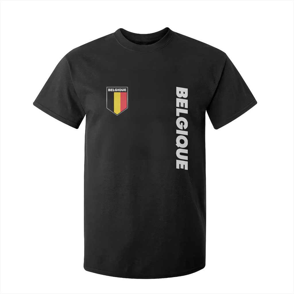 Belgique Belgium Flag Shield Minimalist Graphic T Shirt For Kid French Belgian Pride and European Heritage Souvenir TS02 Black Print Your Wear