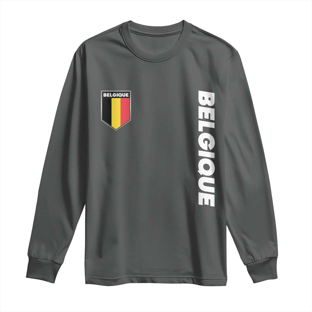 Belgique Belgium Flag Shield Minimalist Graphic Long Sleeve Shirt French Belgian Pride and European Heritage Souvenir TS02 Dark Heather Print Your Wear