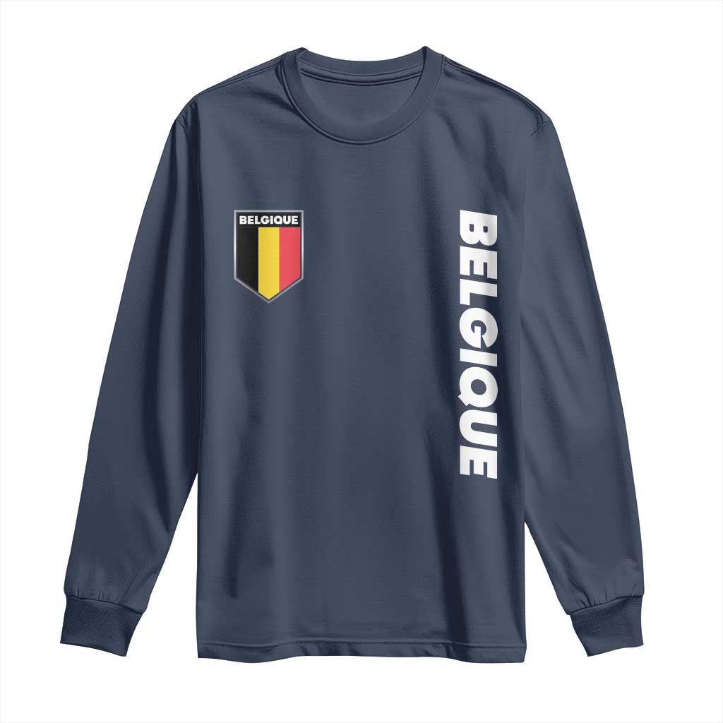 Belgique Belgium Flag Shield Minimalist Graphic Long Sleeve Shirt French Belgian Pride and European Heritage Souvenir TS02 Navy Print Your Wear