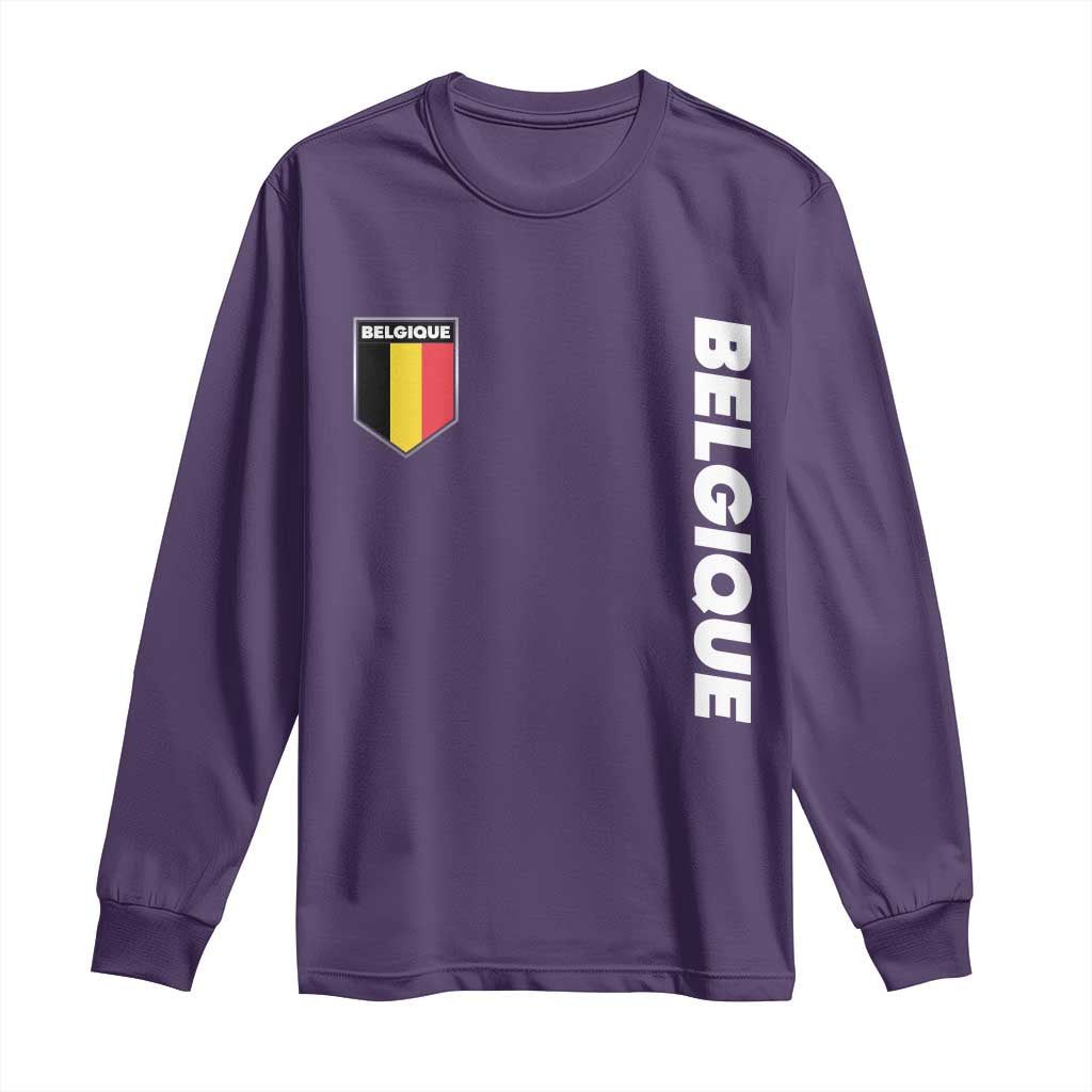 Belgique Belgium Flag Shield Minimalist Graphic Long Sleeve Shirt French Belgian Pride and European Heritage Souvenir TS02 Purple Print Your Wear
