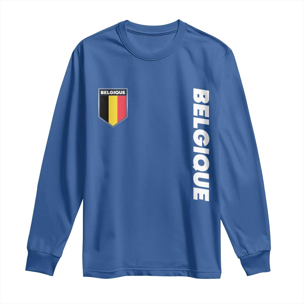 Belgique Belgium Flag Shield Minimalist Graphic Long Sleeve Shirt French Belgian Pride and European Heritage Souvenir TS02 Royal Blue Print Your Wear
