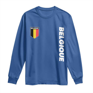 Belgique Belgium Flag Shield Minimalist Graphic Long Sleeve Shirt French Belgian Pride and European Heritage Souvenir TS02 Royal Blue Print Your Wear