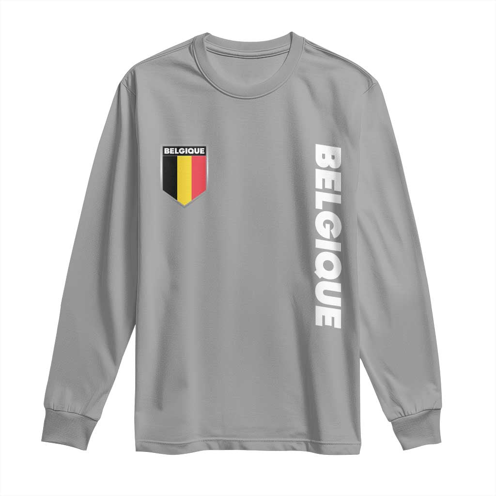 Belgique Belgium Flag Shield Minimalist Graphic Long Sleeve Shirt French Belgian Pride and European Heritage Souvenir TS02 Sport Gray Print Your Wear