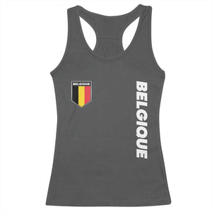 Belgique Belgium Flag Shield Minimalist Graphic Racerback Tank Top French Belgian Pride and European Heritage Souvenir TS02 Dark Heather Print Your Wear