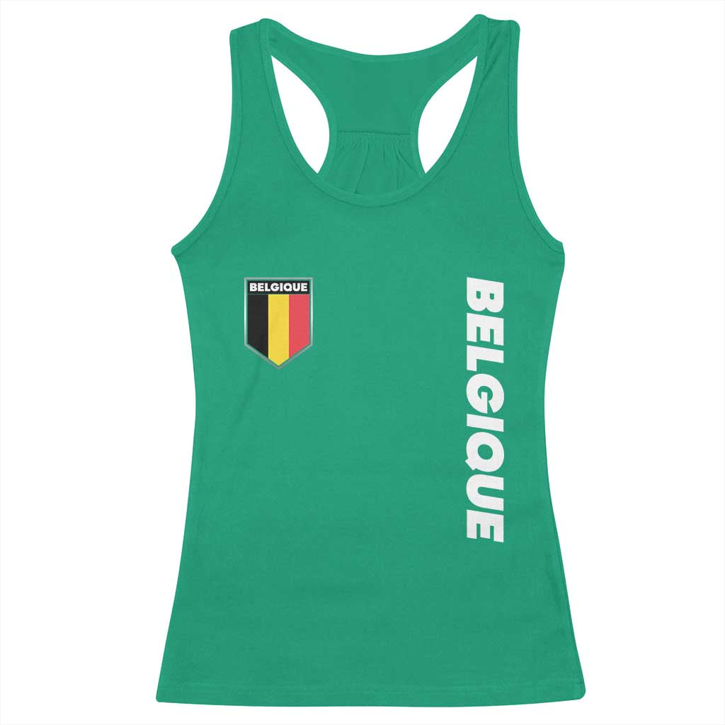 Belgique Belgium Flag Shield Minimalist Graphic Racerback Tank Top French Belgian Pride and European Heritage Souvenir TS02 Irish Green Print Your Wear