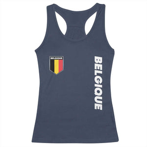 Belgique Belgium Flag Shield Minimalist Graphic Racerback Tank Top French Belgian Pride and European Heritage Souvenir TS02 Navy Print Your Wear