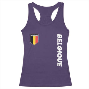Belgique Belgium Flag Shield Minimalist Graphic Racerback Tank Top French Belgian Pride and European Heritage Souvenir TS02 Purple Print Your Wear