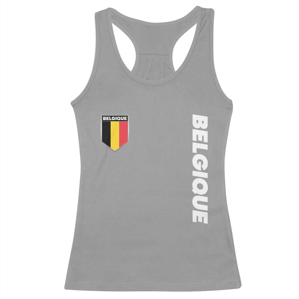 Belgique Belgium Flag Shield Minimalist Graphic Racerback Tank Top French Belgian Pride and European Heritage Souvenir TS02 Sport Gray Print Your Wear