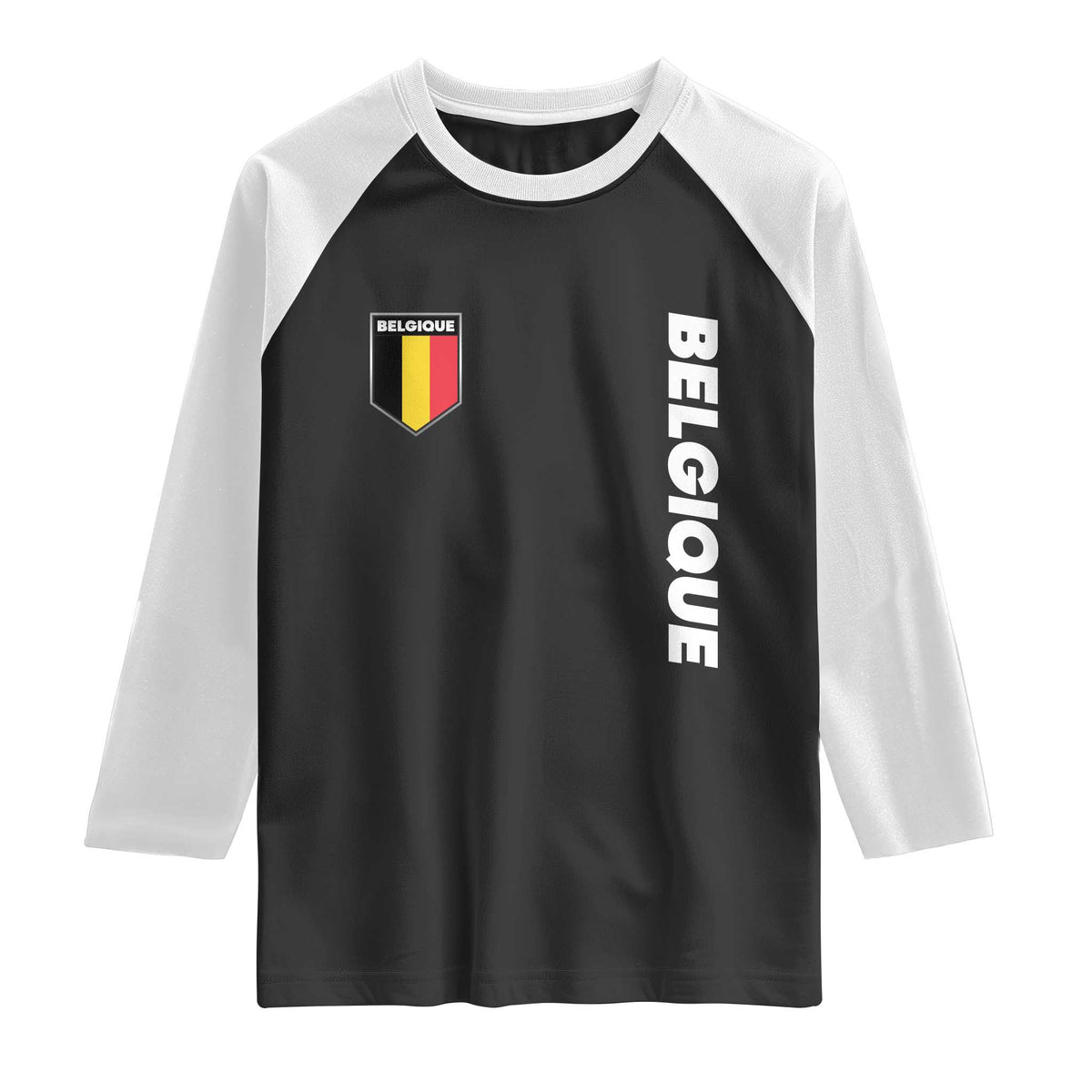 Belgique Belgium Flag Shield Minimalist Graphic Raglan Shirt French Belgian Pride and European Heritage Souvenir TS02 Black White Print Your Wear